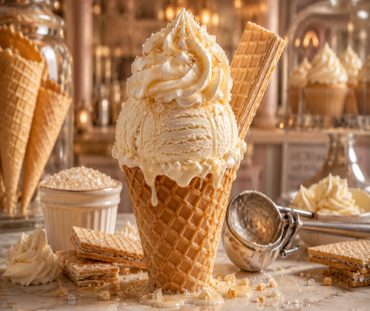 Cone Sweet Cone - A sweet gourmand blend of vanilla sugar, buttercream, wafer cookies, and fresh waffle cone. Available in Perfume Oil, Body Spray, Body Oil & Lotion