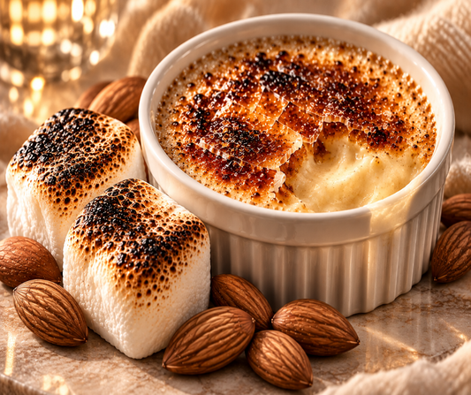 Brûléed almond, honey and caramelized sugar melt into toasted marshmallow, creamy custard, white chocolate, vanilla, tonka and soft musk. Available in Perfume Oil, Body Spray, Body Oil & Lotion