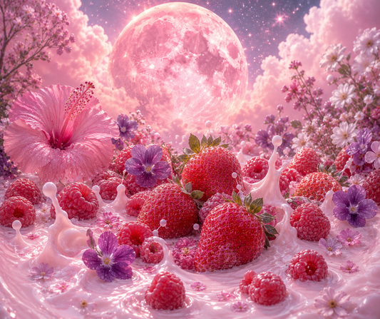 Pink Moon Milk is a dreamy blend of strawberry, raspberry, violet milk, sweet cream, vanilla bean, florals, and sugared amber. Available in Perfume Oil, Body Spray, Body Oil, and Lotion.