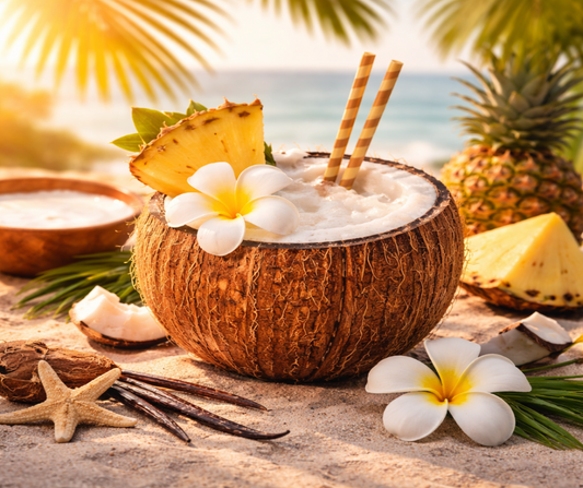 COCONUT COVE - Inspired by Snif Coco Shimmy - Close your eyes and feel the warmth. Coconut Cove is that golden-hour sensation bottled up, where juicy pineapple and fresh coconut water burst onto the scene like a splash of ocean spray, then melt into creamy coconut milk and sun-kissed skin. Sandalwood, tonka bean, and vanilla settle in like the lingering scent of sunscreen and salt air, wrapping you in an effortless glow that feels like late-afternoon sun on bare shoulders. Tropical without the attitude. Cre