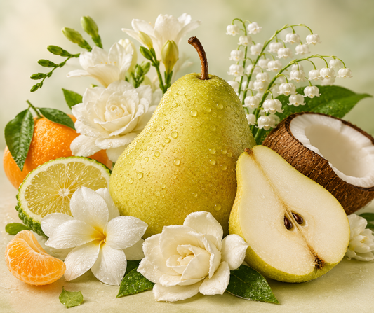 SPARKLING PEAR - Inspired by Kayali Eden Plush Pear - Succulent pear, brightened by zesty mandarin and bergamot, along with creamy gardenia and freesia, enriched by coconut water, lily of the valley, and orange blossom, a lush combination that feels beautifully excessive. The base settles into velvety vanilla caviar, cashmere wood, and sandalwood, creating a warm, sensual finish that transforms a simple fruit fragrance into pure decadence. Available in Perfume Oil, Body Spray, Body Oil & Lotion. Dupe Type