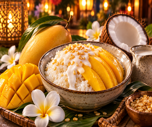 Golden mango, creamy coconut milk, sticky rice and caramelized palm sugar create a juicy, comforting tropical gourmand with irresistible sweetness. Available in Perfume Oil, Body Spray, Body Oil & Lotion