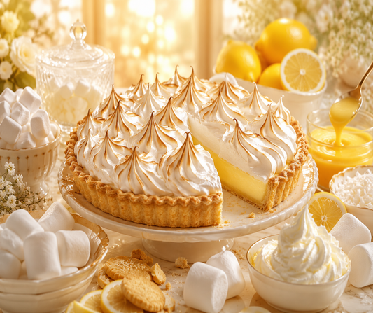 MARSHMALLOW MERINGUE - Bright citrus, whipped vanilla cream, buttery cookie dough, coconut, and fluffy marshmallow come together in this sweet lemon meringue-inspired gourmand fragrance. Available in Perfume Oil, Body Spray, Body Oil & Lotion
