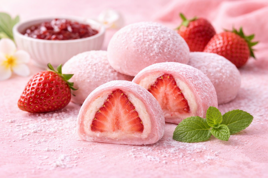 STRAWBERRY MOCHI - Strawberry dreams meet creamy clouds in this decadent scent! Fluffy mochi with ripe strawberry, swirled with dreamy vanilla and a touch of rice flour, pure sweetness. Available in Perfume Oil, Body Spray, Body Oil & Lotion