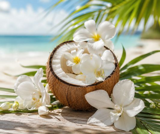 TAHITIAN COCONUT - Inspired by Kayali Utopia Vanilla Coco - Let the creamy and dreamy blend seduce you with its exotic charm. Sweet white flowers, along with notes of sandalwood add a touch of earthy luxury, while the scent of milky coconut takes you on a journey to sun-drenched beaches and lazy days under palm trees. And just a dash of vanilla bourbon for that extra indulgent warmth. Available in Perfume Oil, Body Spray, Body Oil & Lotion