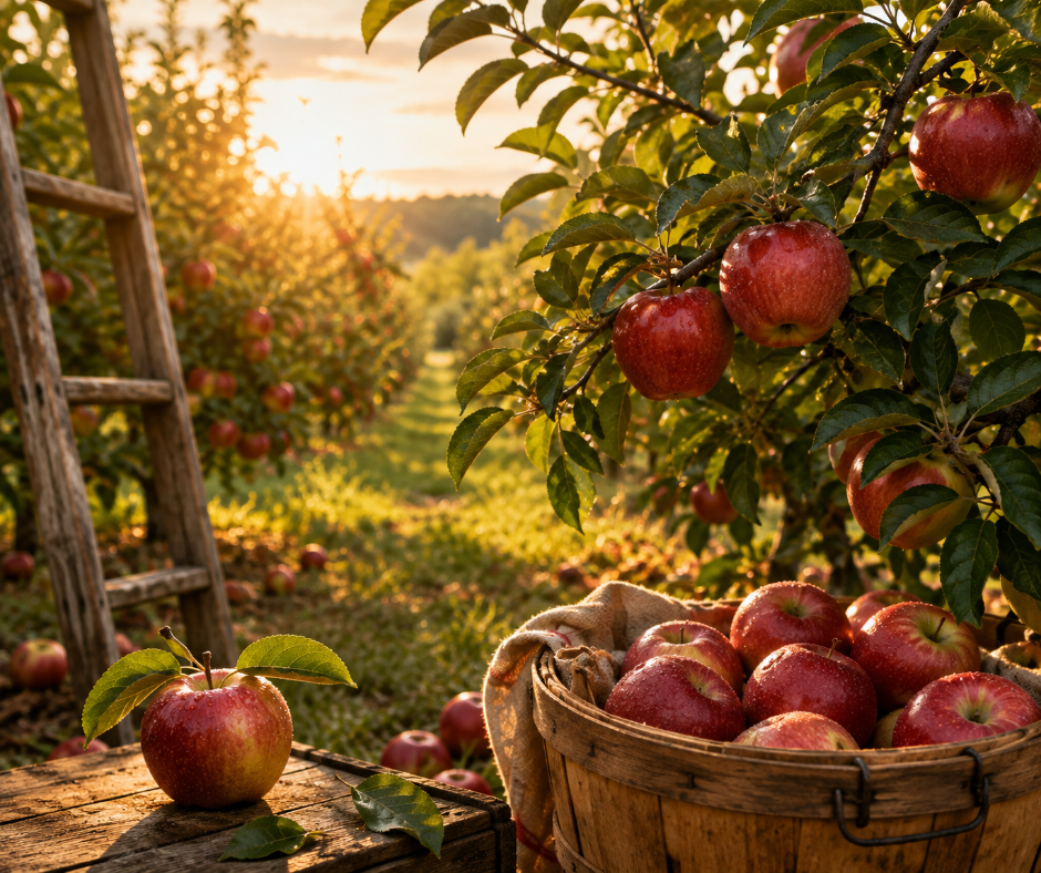 Apple Picking is a crisp autumn fragrance with fresh green leaves, tart Macintosh apples, cedar, and vanilla, capturing the experience of picking apples straight from the orchard. Available in Perfume Oil, Body Spray, Body Oil & Lotion