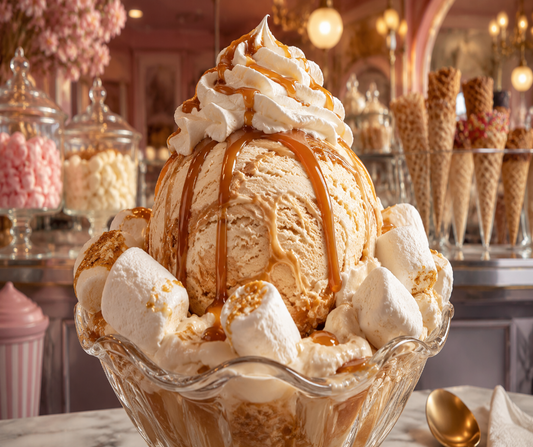 Caramel Crisis. A sweet gourmand blend of caramel ice cream, marshmallow, whipped cream, coconut, lemon, and soft cocoa butter. Available in Perfume Oil, Body Spray, Body Oil & Lotion