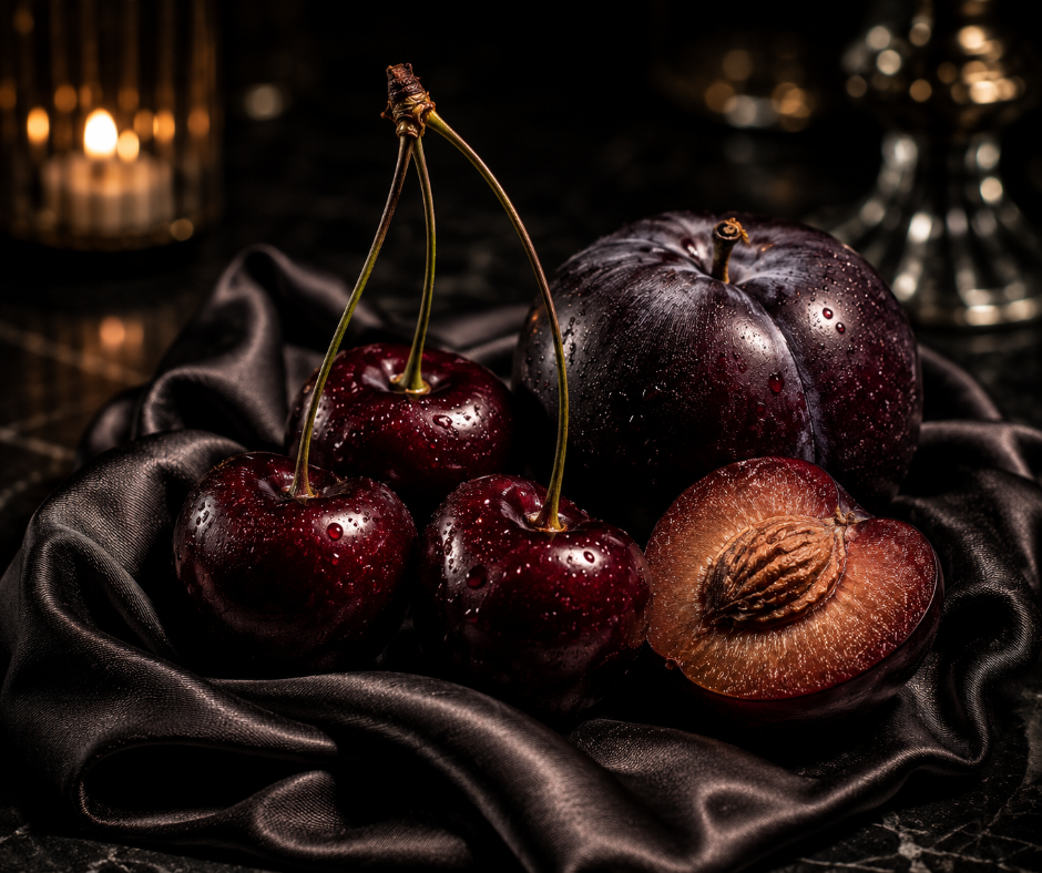 Cherry After Dark blends dark cherry, ripe plum, bergamot, mandarin, jasmine, vanilla, sandalwood, and amber into a rich, sensual fruity fragrance. Available in Perfume Oil, Body Spray, Body Oil & Lotion