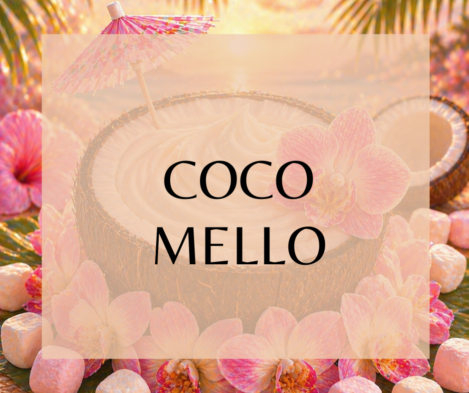 COCO MELLO- Inspired by Sol de Janeiro Brazilian Crush Cheirosa 39 Coco Cabana Cream meets marshmallow, and vanilla cream - The ultimate indulgence for those who crave sweet, warm scents. A blend of fresh green coconut cream, exotic orchid, and toasted praline along with marshmallow, and vanilla cream. Available in Perfume Oil, Body Spray, Body Oil & Lotion