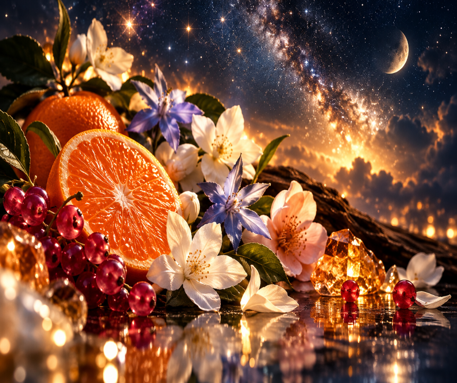 Sparkling tangelo and pink currant meet radiant florals, sandalwood, white musk, amber, agarwood, and moss in a luminous, sophisticated fragrance.  Available in Perfume Oil, Body Spray, Body Oil & Lotion