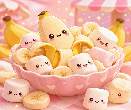 BANANA MARSHMALLOW - Top notes of Manzano Banana and caramelized sugar cane. In between, enjoy hints of toasted crème brulee, rich clove, and decadent custard, and vanilla cream, while bottom notes of Island Plantain Leaf, Black Coconut and Mango Butter, marshmallow and musk. Available in Perfume Oil, Body Spray, Body Oil & Lotion