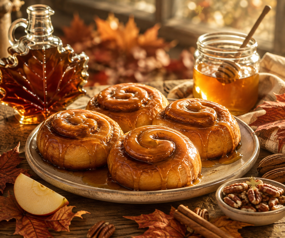 Warm maple syrup, buttery pastry, honey, orchard apples, toasted pecans, and cinnamon come together in Maple Honey Buns, a cozy gourmand fragrance inspired by homemade autumn breakfasts. Available in Perfume Oil, Body Spray, Body Oil & Lotion
