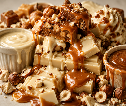 Sweet Trouble - A rich gourmand blend of white chocolate, hazelnut praline, condensed milk, caramel, vanilla, and sparkling sugar.  Available in Perfume Oil, Body Spray, Body Oil, and Lotion.