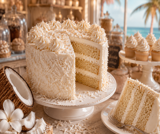 Island  Bakeshop - A creamy gourmand blend of coconut, buttery cake, vanilla, and freshly baked sweetness. Available in Perfume Oil, Body Spray, Body Oil & Lotion