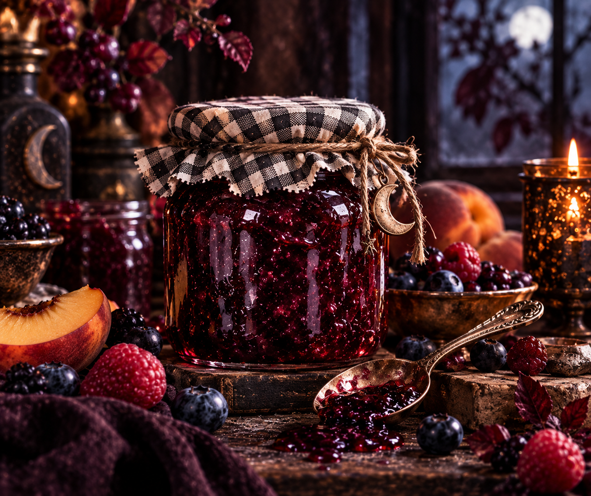 Haunted Jam Jar fragrance blends berry jam, raspberry syrup and peach marmalade with maple butter, vanilla and sweet cream for a rich fruity gourmand.  Available in Perfume Oil, Body Spray, Body Oil & Lotion