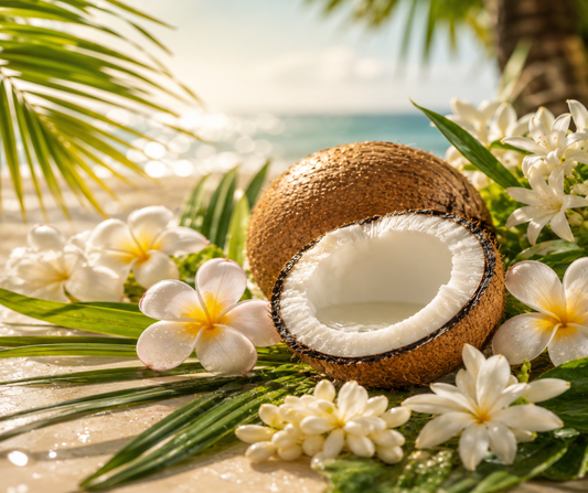 COCONUT BLISS - Inspired by Phlur Coconut Skin - Experience the refreshing scent of ripe coconuts and sun-dappled skin with notes of palm leaf, frangipani, and jasmine. Hints of sandalwood and salted amber add a warm, lingering finish to this tropical fragrance. Available in Perfume Oil, Body Spray, Body Oil & Lotion