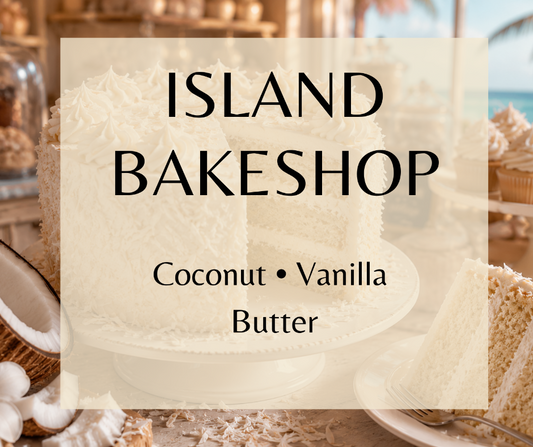 Island  Bakeshop - A creamy gourmand blend of coconut, buttery cake, vanilla, and freshly baked sweetness. Available in Perfume Oil, Body Spray, Body Oil & Lotion