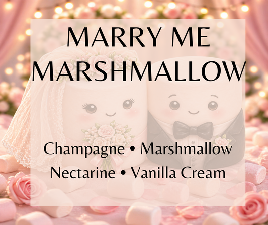 Marry Me Marshmallow blends champagne, pink praline, nectarine, and creamy marshmallow for a sweet, romantic fragrance. Available in Perfume Oil, Body Spray, Body Oil & Lotion.
