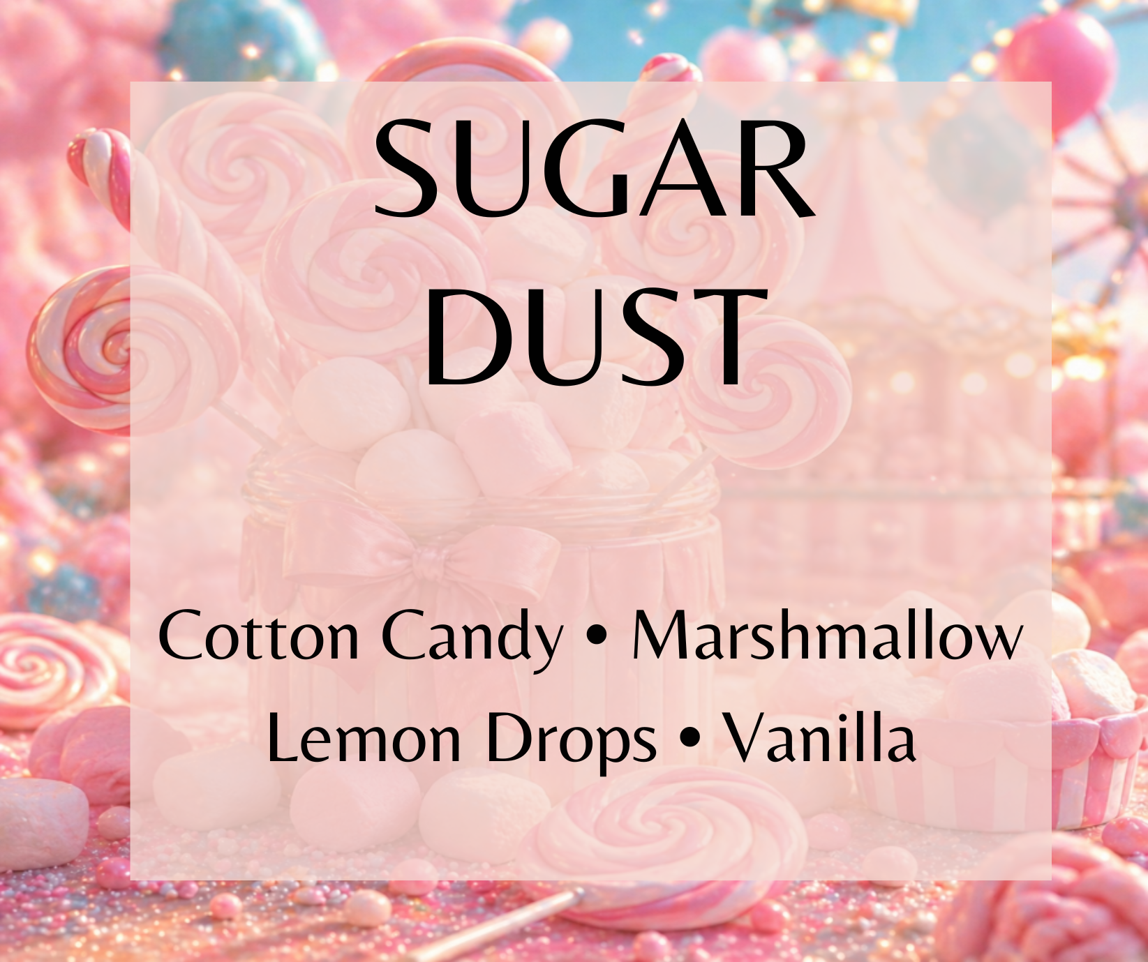 SUGAR DUST - A seductively sweet combination Pink Sugar (Aquolina) &amp; Marshmallow Cream, Sweet sugar blended with cotton candy, lemon drops and vanilla, and creamy marshmallow on a bed of gentle musk followed by a light floral drydown. Available in Perfume Oil, Body Spray, Body Oil & Lotion