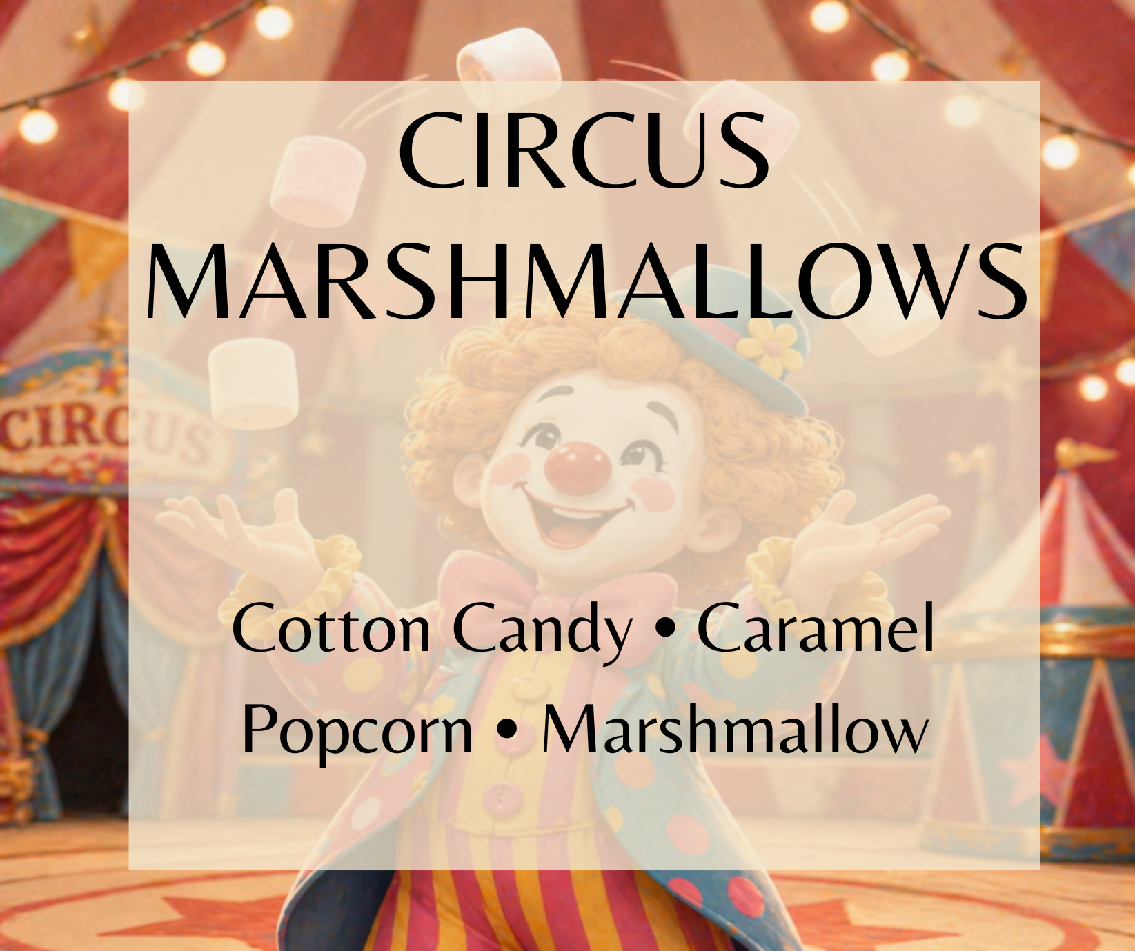 Circus Marshmallows blends marshmallow cream, vanilla, cotton candy, caramel, and popcorn for a sweet carnival-inspired fragrance. Available in Perfume Oil, Body Spray, Body Oil & Lotion.
