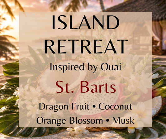 Island Retreat inspired by Ouai St. Barts. Dragon fruit, coconut, orange blossom, and musk create a bright tropical fragrance. Available in Perfume Oil, Body Spray, Body Oil & Lotion.