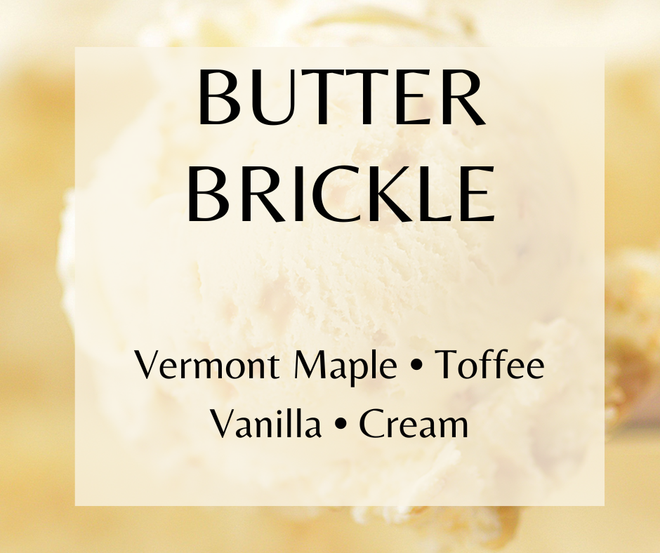 Butter Brickle blends Vermont maple, buttery toffee, cream, and vanilla for a rich gourmand fragrance. Available in Perfume Oil, Body Spray, Body Oil & Lotion.