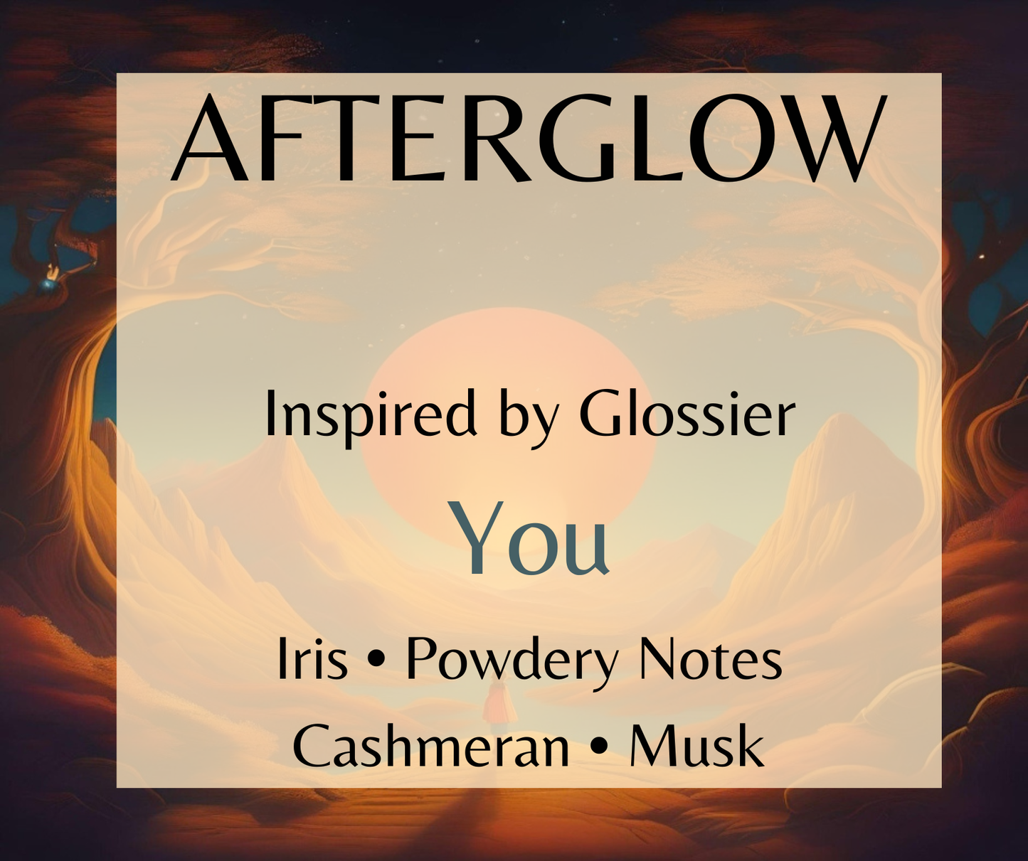 Afterglow inspired by Glossier You. Iris, musk, and cashmeran create a soft, skin-like fragrance that feels uniquely yours. Available in Perfume Oil, Body Spray, Body Oil & Lotion.