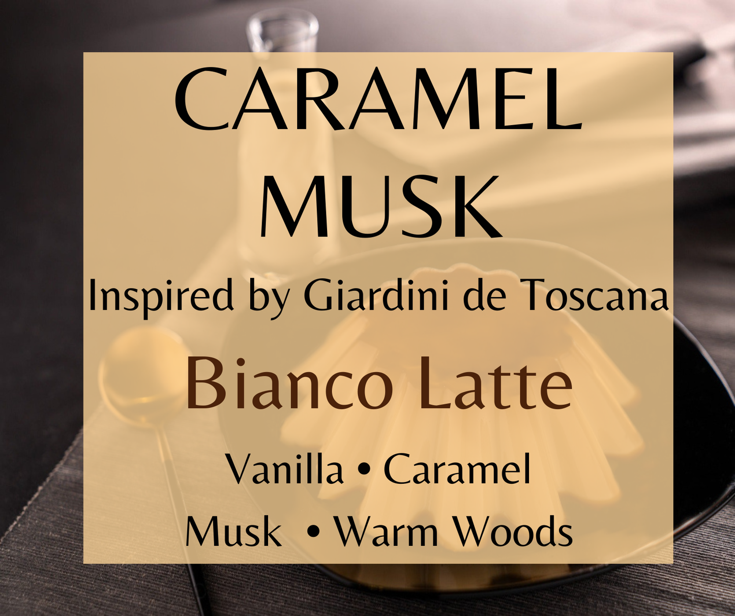 Caramel Musk inspired by Bianco Latte. Creamy vanilla, caramel, and soft musk create a rich, comforting gourmand fragrance. Available in Perfume Oil, Body Spray, Body Oil & Lotion.