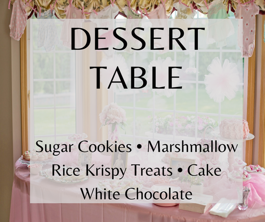 Dessert Table blends sugar cookies, marshmallows, cake, white chocolate, and vanilla for a sweet gourmand fragrance. Available in Perfume Oil, Body Spray, Body Oil & Lotion.