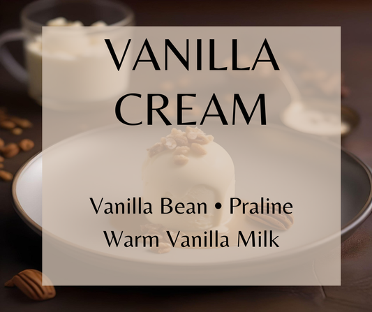 VANILLA CREAM - Indulge in the irresistible scent of Fresh Vanilla, with a luscious blend of vanilla bean, sweet praline, and warm vanilla milk.  Available in Perfume Oil, Body Spray, Body Oil & Lotion