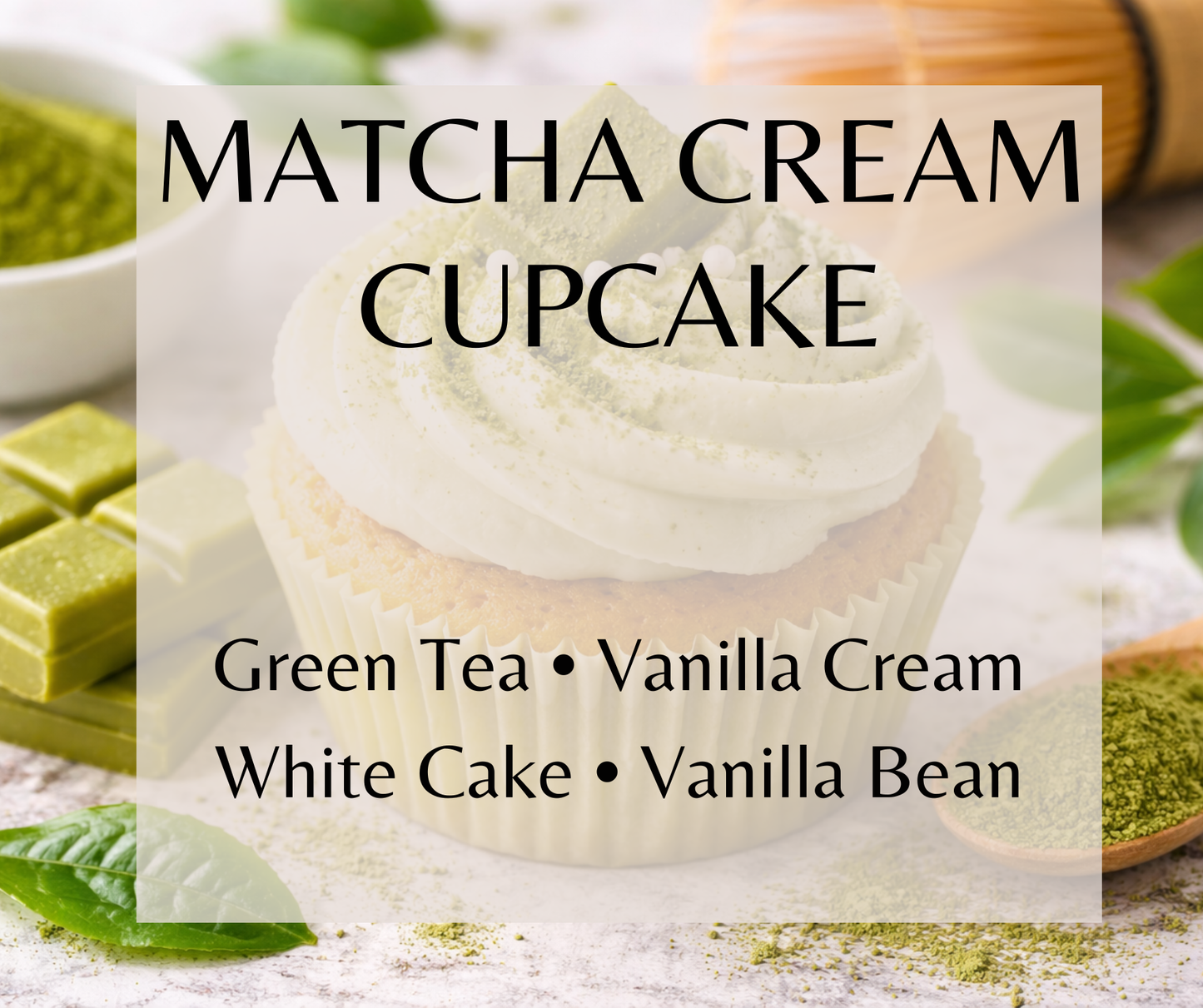 Matcha Cream Cupcake blends matcha green tea, vanilla cream, white cake, toasted sugar, and musk into a cozy gourmand fragrance. Available in Perfume Oil, Body Spray, Body Oil & Lotion.