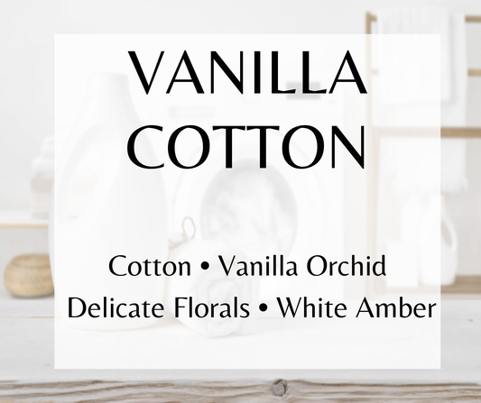Vanilla Cotton blends clean cotton, vanilla orchid, soft musk, and white amber for a fresh, comforting fragrance. Available in Perfume Oil, Body Spray, Body Oil & Lotion.