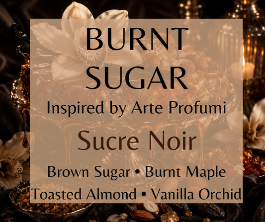 Caramelized brown sugar, burnt maple, toasted almond, vanilla orchid, black amber, smoky tonka bean, and soft musk create a rich, luxurious gourmand fragrance. Available in Perfume Oil, Body Spray, Body Oil & Lotion