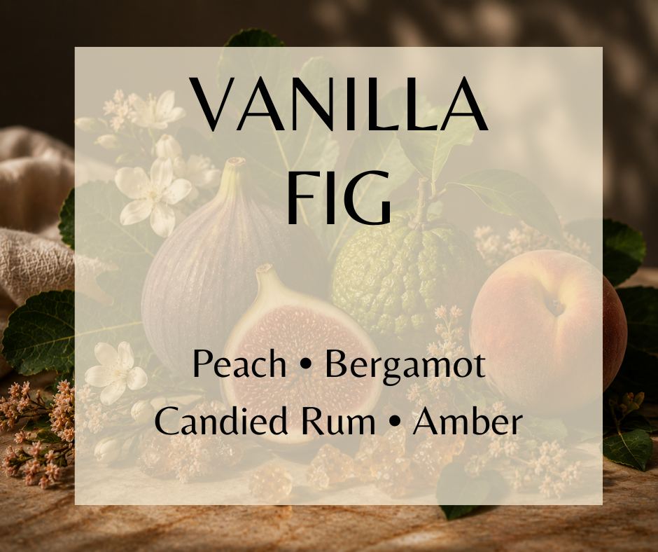 Vanilla Fig blends ripe fig, bergamot, peach, candied rum, vanilla musk, and dark amber into a warm, elegant fragrance with rich sophistication and cozy autumn charm. Available in Perfume Oil, Body Spray, Body Oil & Lotion