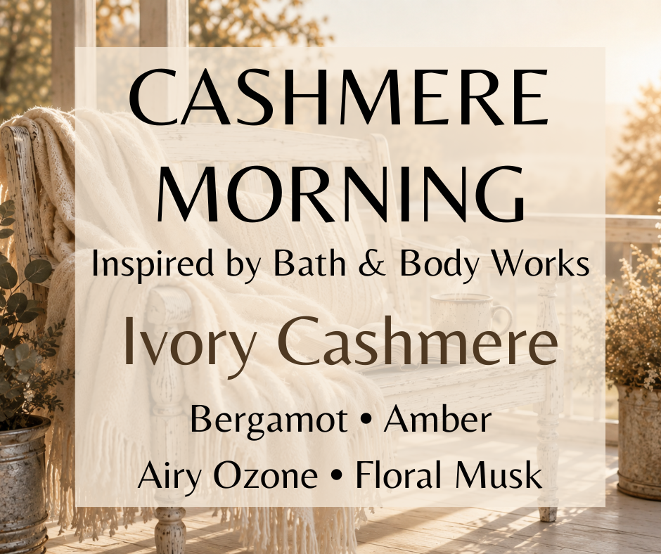 Cashmere Morning is a soft, airy fragrance blending bergamot, amber, ozone, and floral musk for a clean, warm scent reminiscent of crisp mornings and cozy cashmere. Available in Perfume Oil, Body Spray, Body Oil & Lotion