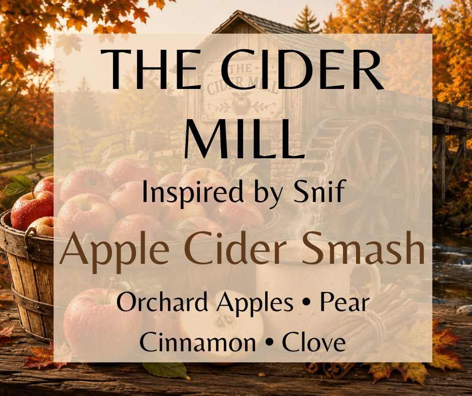 Fresh apples, orchard pears, cinnamon, clove, nutmeg, caramel, and toasted woods create The Cider Mill, a warm fragrance inspired by cozy autumn afternoons. Available in Perfume Oil, Body Spray, Body Oil & Lotion