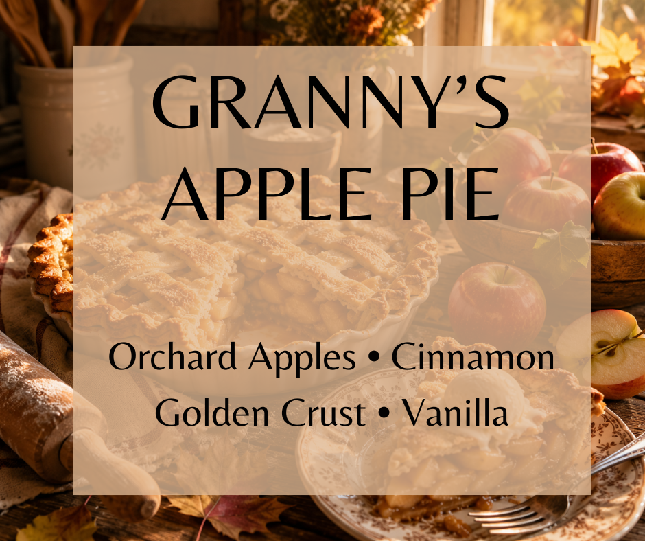 Warm baked apples, cinnamon, buttery pie crust, and soft vanilla come together in Granny's Apple Pie, a comforting autumn fragrance inspired by homemade pie fresh from the oven. Available in Perfume Oil, Body Spray, Body Oil & Lotion
