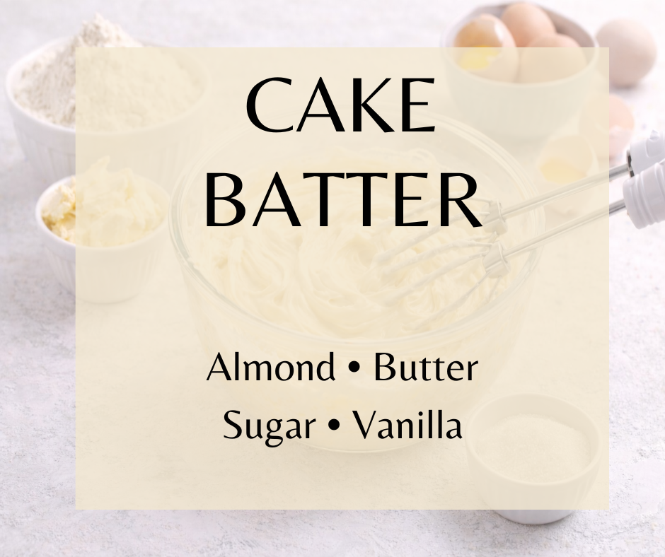 Cake Batter captures the scent of sweet butter, vanilla, and freshly mixed cake batter. Available in Perfume Oil, Body Spray, Body Oil & Lotion