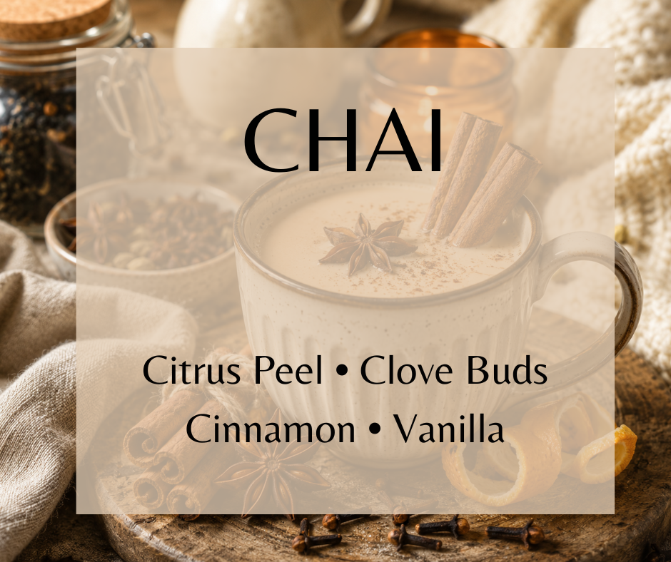 Chai blends bright citrus peel, warm clove and cinnamon with sweet vanilla for a creamy, spicy fragrance that's cozy, comforting, and familiar. Available in Perfume Oil, Body Spray, Body Oil & Lotion