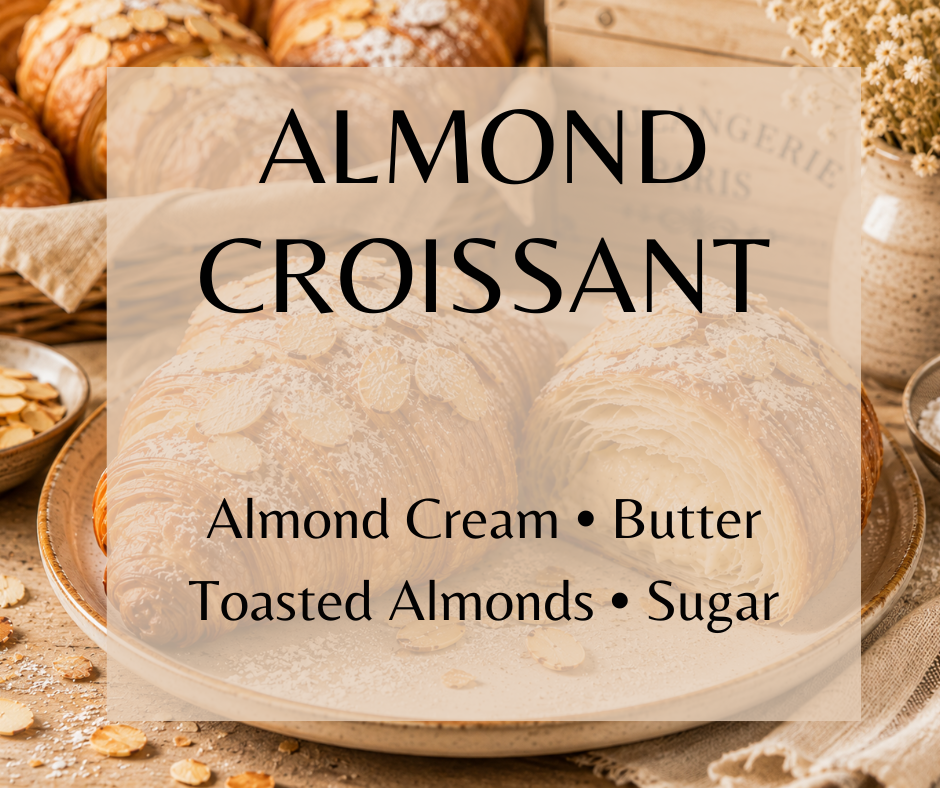 Almond Croissant blends flaky, buttery pastry with rich almond cream, toasted sliced almonds, and powdered sugar for an irresistible bakery gourmand. Available in Perfume Oil, Body Spray, Body Oil & Lotion