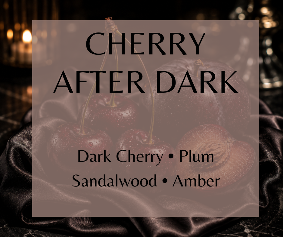 Cherry After Dark blends dark cherry, ripe plum, bergamot, mandarin, jasmine, vanilla, sandalwood, and amber into a rich, sensual fruity fragrance. Available in Perfume Oil, Body Spray, Body Oil & Lotion