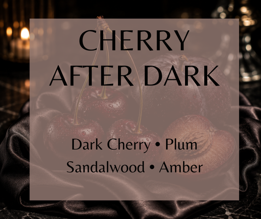 Cherry After Dark blends dark cherry, ripe plum, bergamot, mandarin, jasmine, vanilla, sandalwood, and amber into a rich, sensual fruity fragrance. Available in Perfume Oil, Body Spray, Body Oil & Lotion