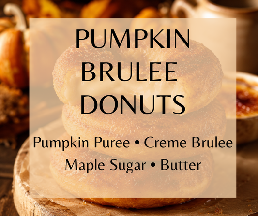 Pumpkin Brûlée Donuts blends spiced pumpkin, crème brûlée, maple sugar, butter, and vanilla into a warm, decadent gourmand fragrance. Available in Perfume Oil, Body Spray, Body Oil & Lotion