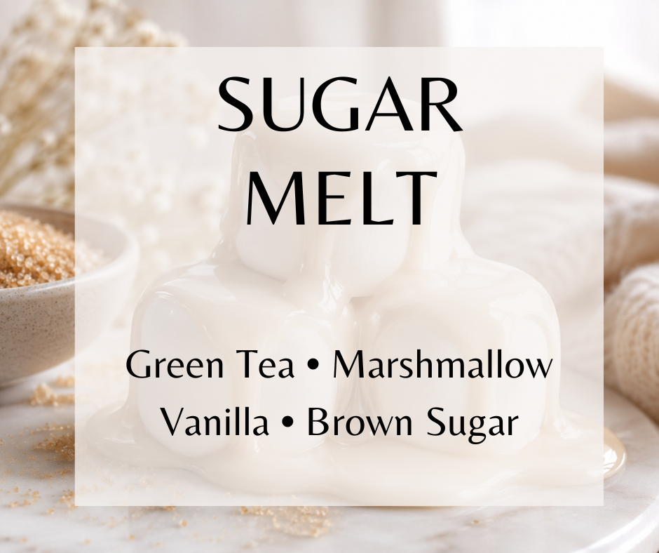 Sugar Melt blends airy green tea dust, fluffy marshmallow, golden sugar, creamy vanilla, and brown sugar into a soft, sugary gourmand fragrance.. Available in Perfume Oil, Body Spray, Body Oil & Lotion