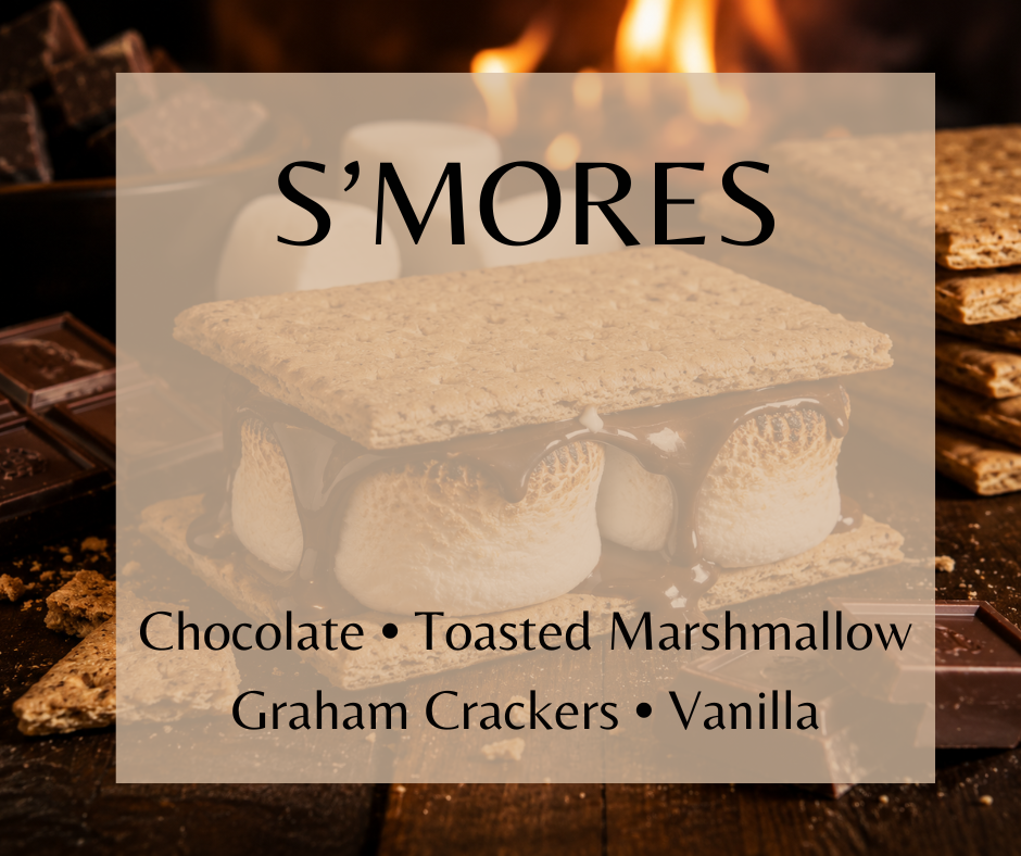 S'mores blends toasted marshmallow, milk and semi-sweet chocolate, crisp graham cracker, honey, condensed milk, vanilla, and a hint of coconut. Available in Perfume Oil, Body Spray, Body Oil & Lotion