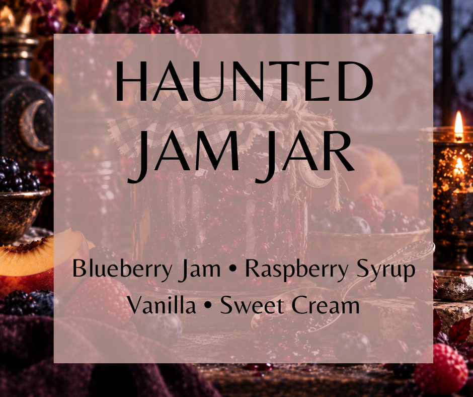 Haunted Jam Jar fragrance blends berry jam, raspberry syrup and peach marmalade with maple butter, vanilla and sweet cream for a rich fruity gourmand.  Available in Perfume Oil, Body Spray, Body Oil & Lotion