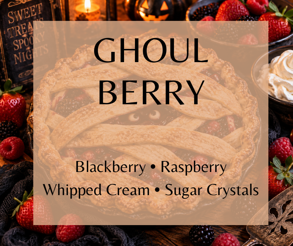 Ghoul Berry fragrance blends raspberry, strawberry and blackberry with tart citrus, whipped cream, sugar and sweet musk. A rich, creamy berry gourmand. Available in Perfume Oil, Body Spray, Body Oil & Lotion