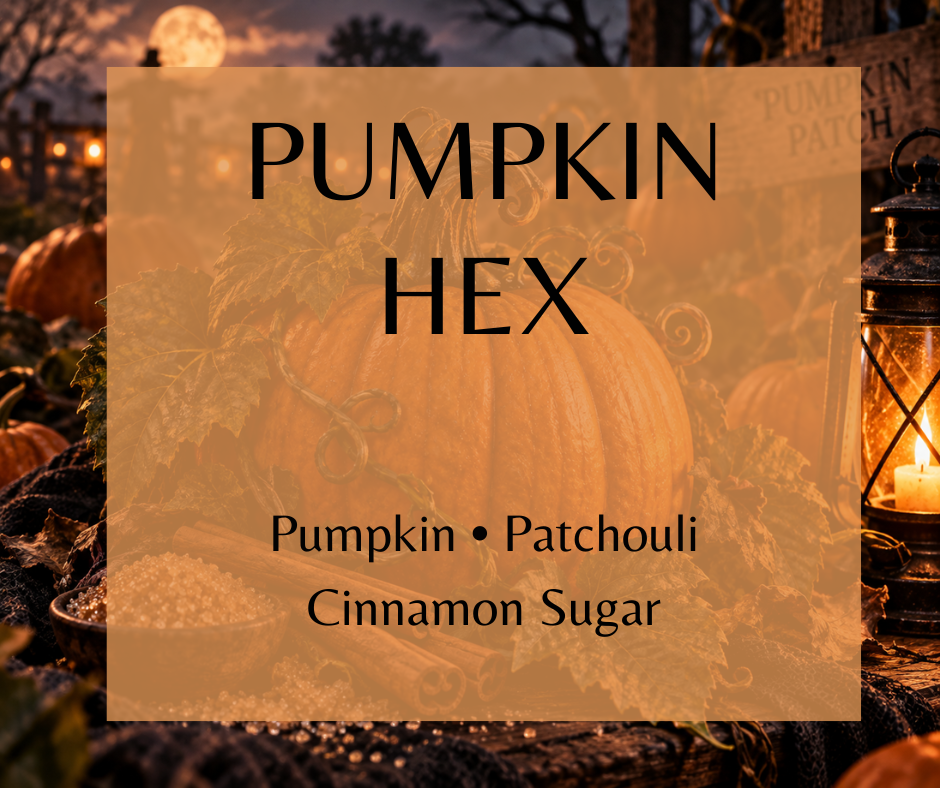 Pumpkin Hex fragrance blends rich pumpkin, warm patchouli and cinnamon sugar for a sweet, spiced scent with earthy, herbal depth.  Available in Perfume Oil, Body Spray, Body Oil & Lotion
