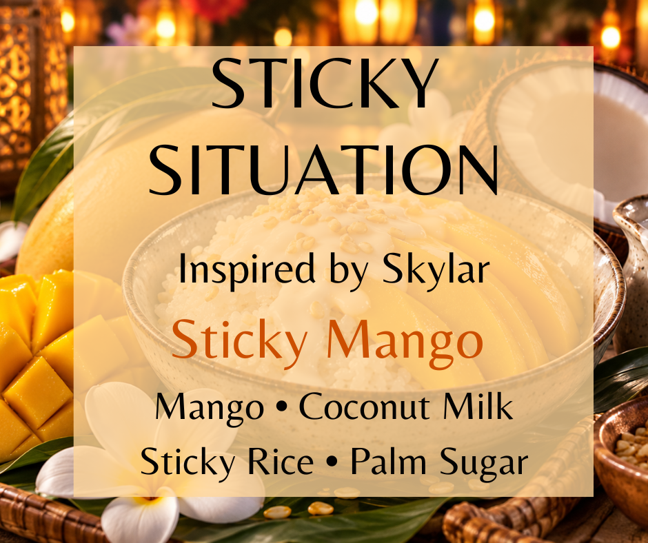 Golden mango, creamy coconut milk, sticky rice and caramelized palm sugar create a juicy, comforting tropical gourmand with irresistible sweetness.   Available in Perfume Oil, Body Spray, Body Oil & Lotion