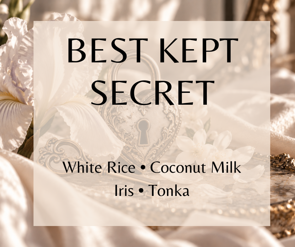 Best Kept Secret - Soft white rice and creamy coconut milk blend with powdery iris, delicate jasmine and warm tonka for a cozy, intimate skin scent.   Available in Perfume Oil, Body Spray, Body Oil & Lotion